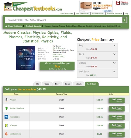 CheapestTextbooks.com Sell Back Page